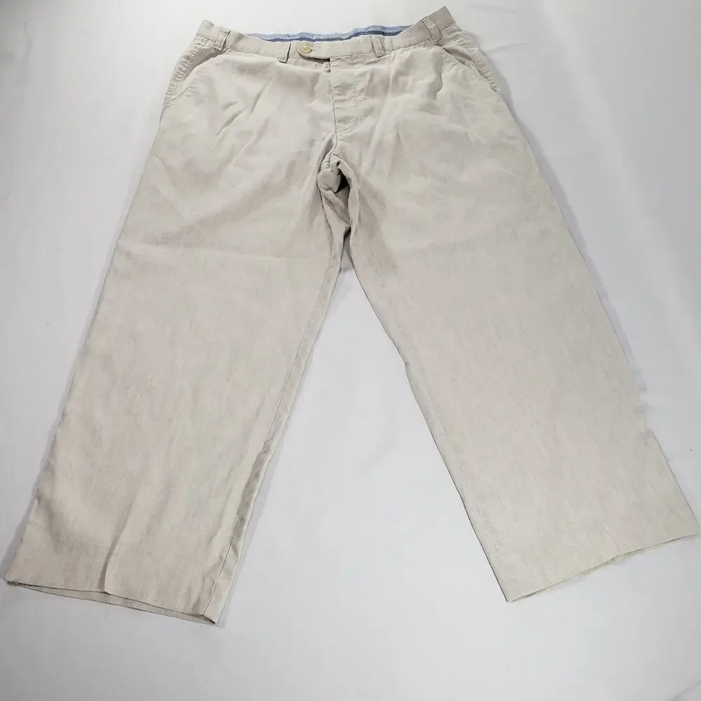 Hiltl Beige Flax Cotton Luxury Comfort Ultimate Trouser Pants Size 35/38